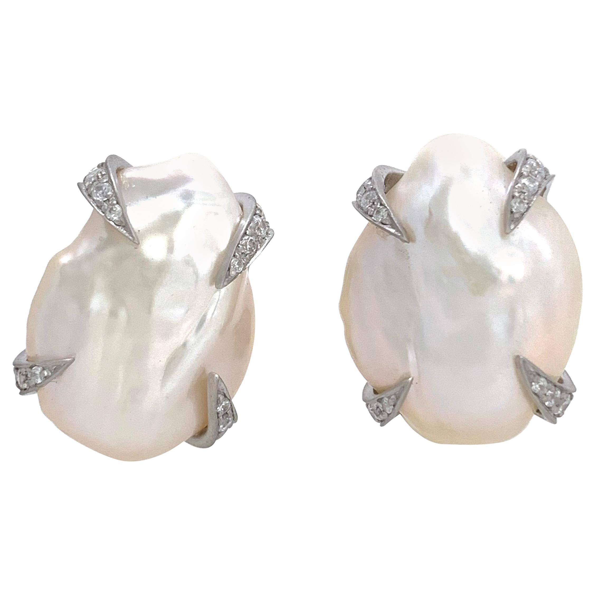 Large Lustrous Pair of 18mm White Keishi Pearl Earrings