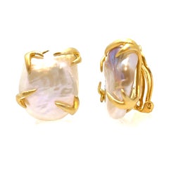 Large Lustrous Pair of 20mm White Keishi Pearl Earrings