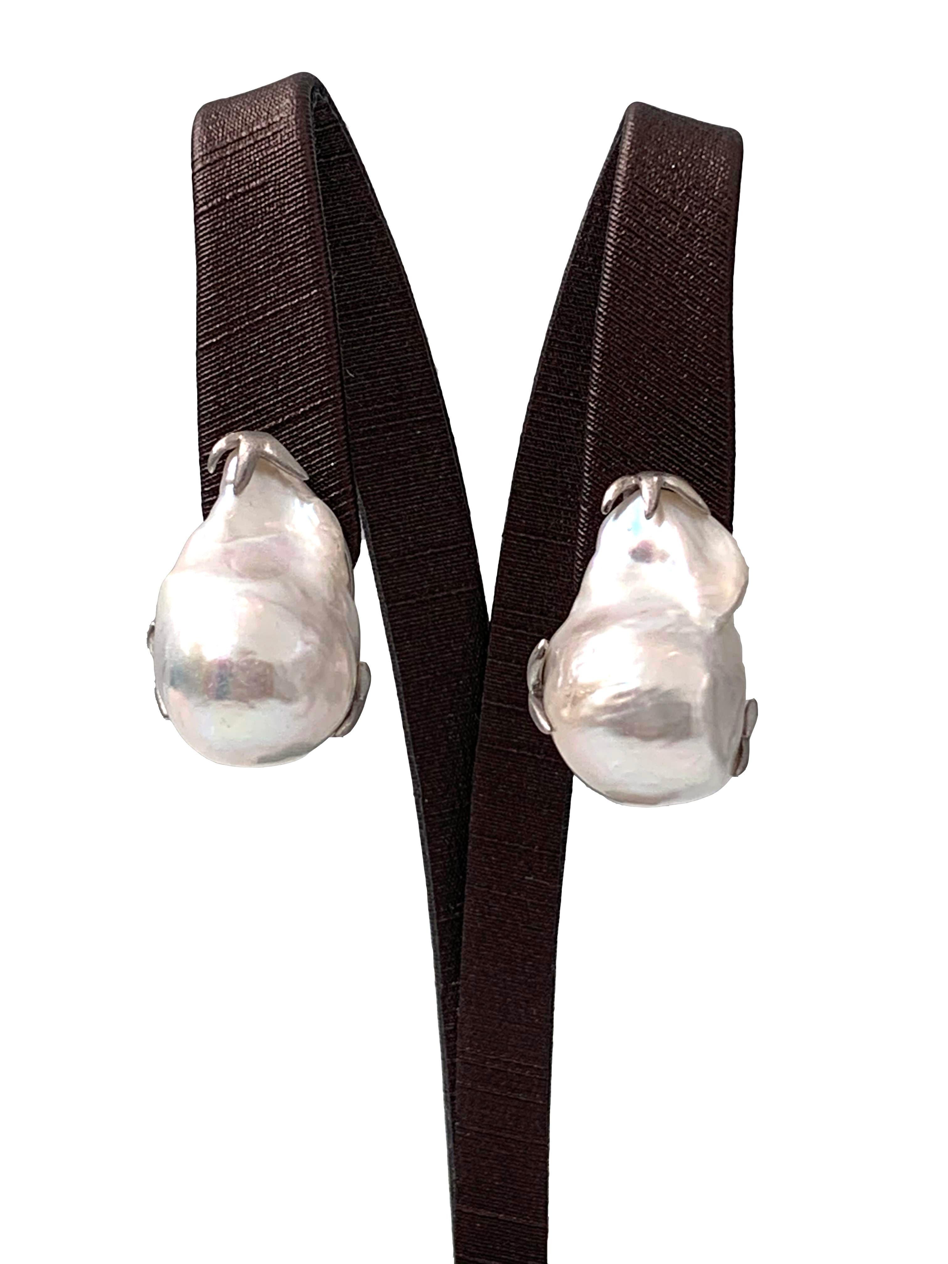 Modern Large Lustrous pair of Freshwater Baroque Pearl Earrings