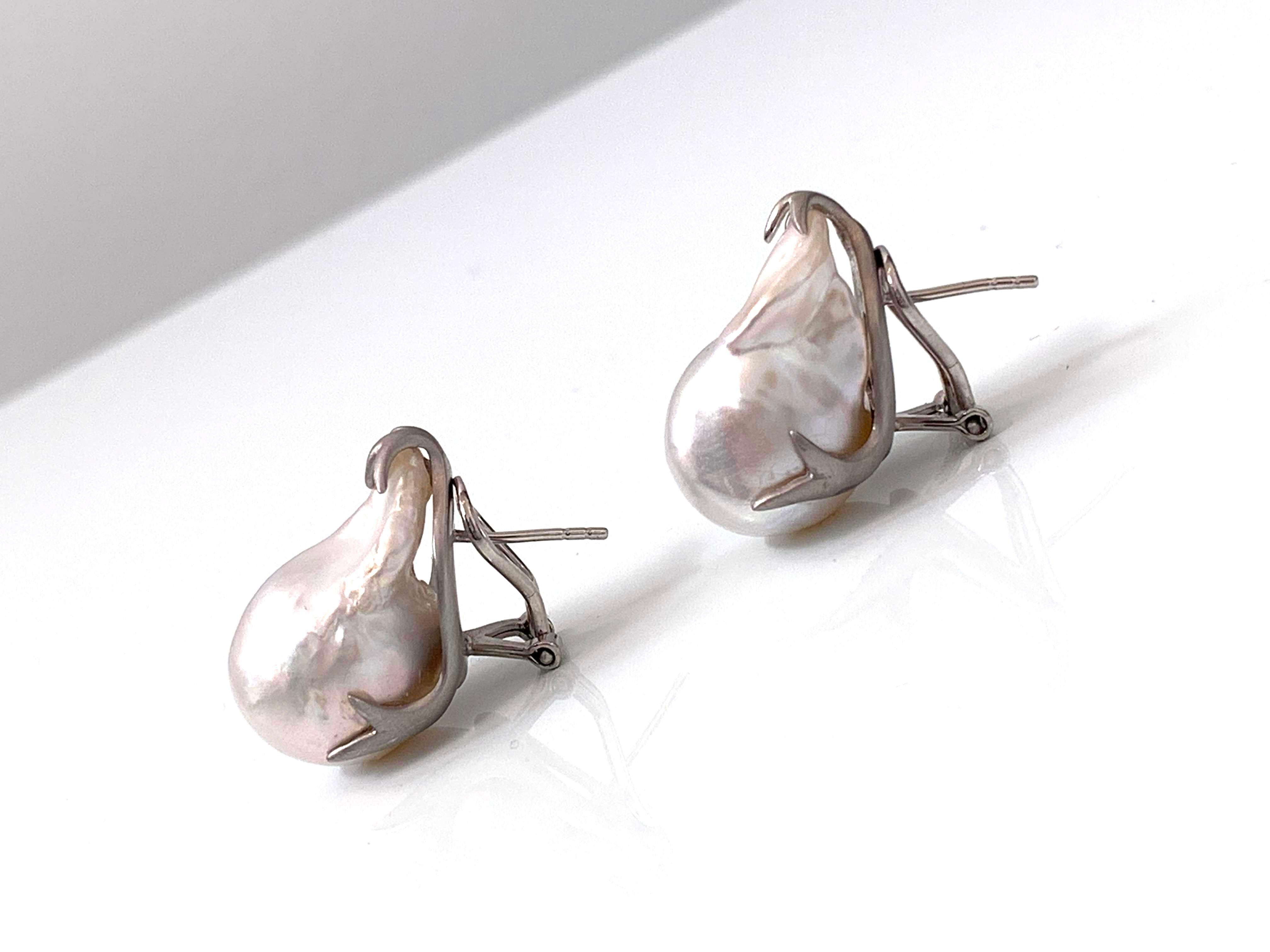 Large Lustrous pair of Freshwater Baroque Pearl Earrings 1