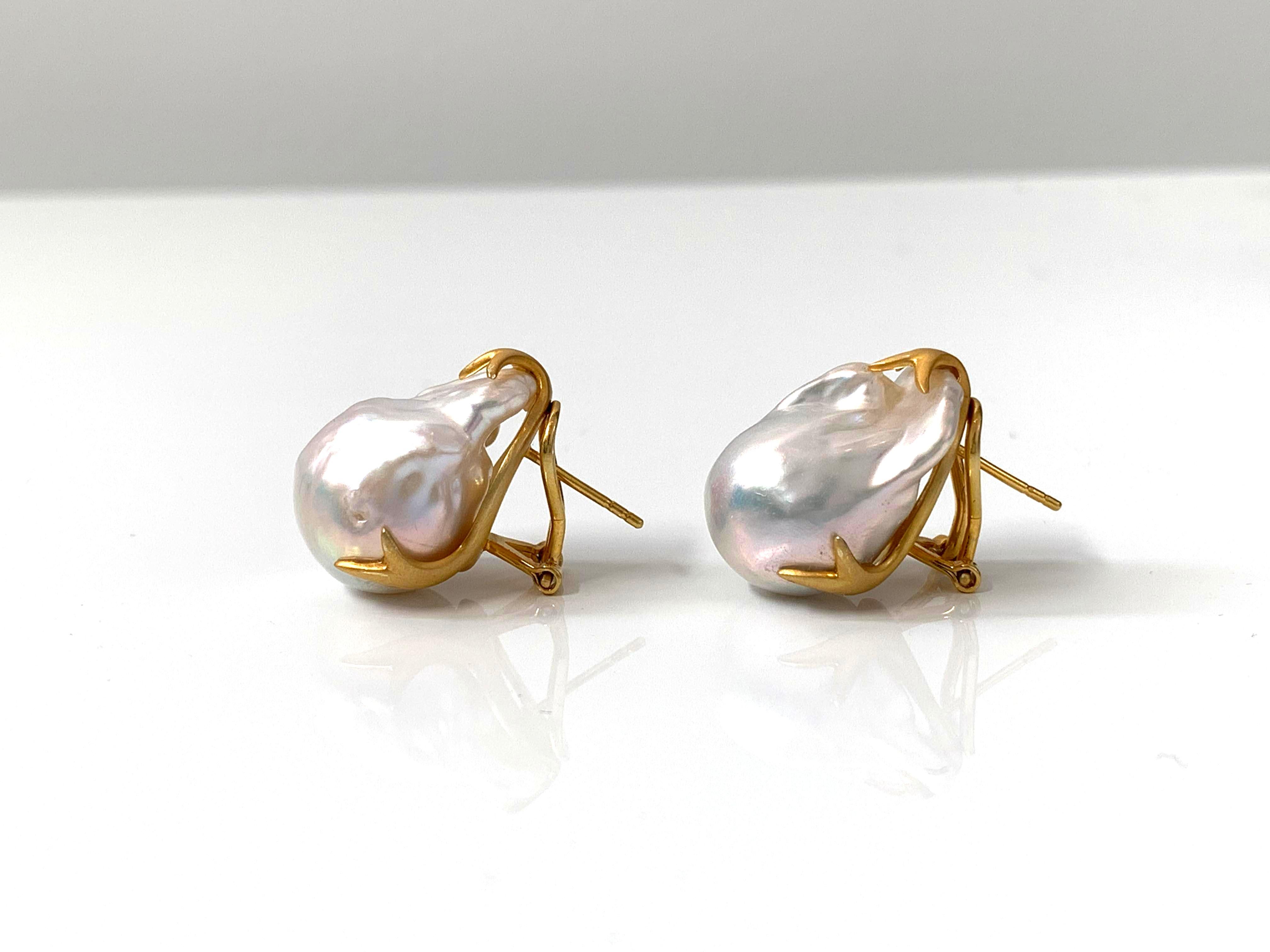 Modern Large Lustrous pair of Freshwater Baroque Pearl Earrings