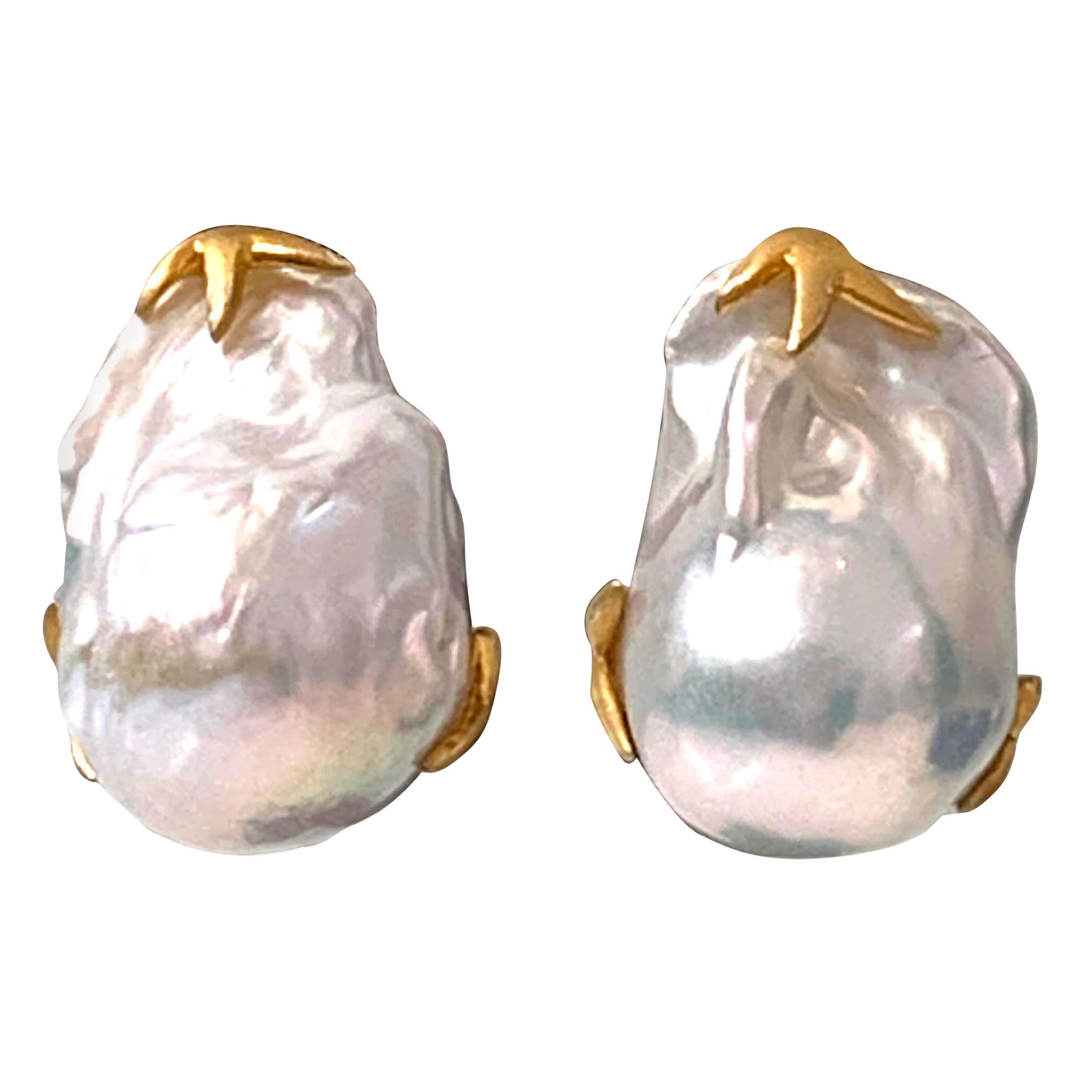 Large Lustrous pair of Freshwater Baroque Pearl Earrings