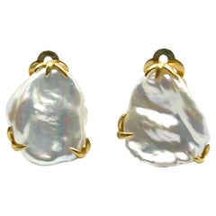 Large Lustrous pair of Keishi Pearl Button Earrings (Clip on)