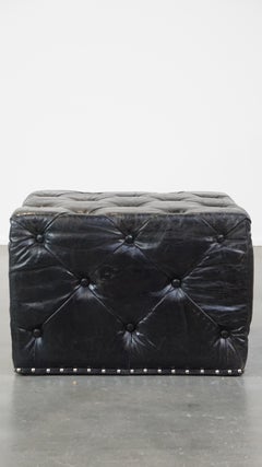 Large, luxurious, black square chesterfield cow leather ottoman/coffee table