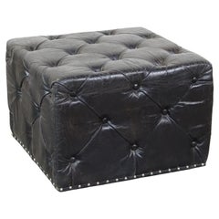 Large, luxurious, black square chesterfield cow leather ottoman/coffee table
