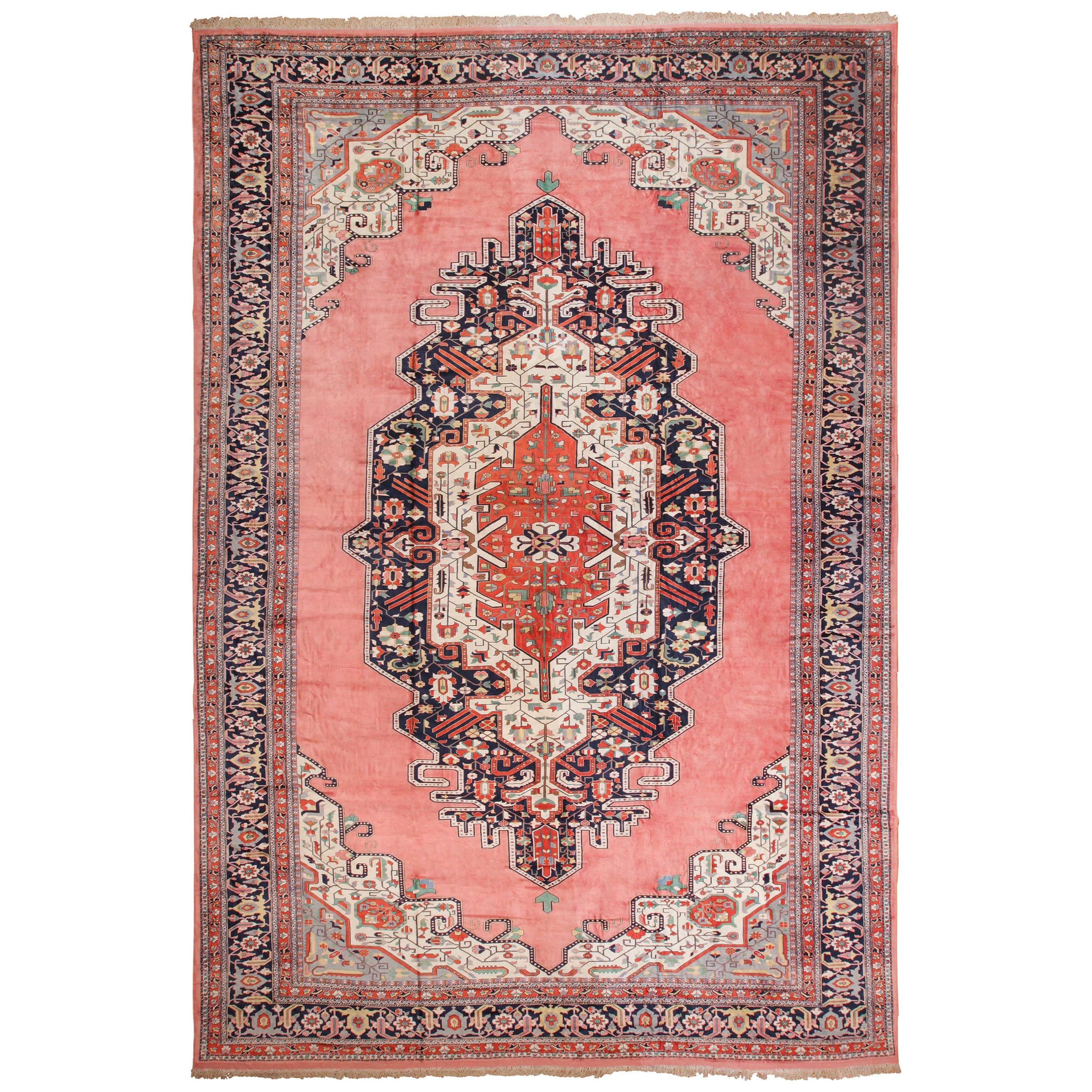 Vintage Persian Silk Heriz Rug. Size: 13 ft 1 in x 19 ft 
