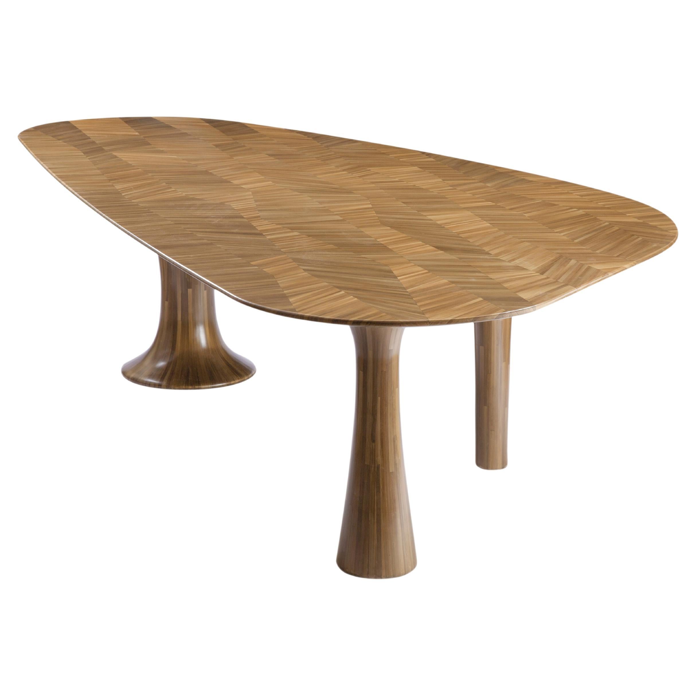 Grande table de salle à manger de luxe de forme organique avec paille de bronze vernie à la main en vente