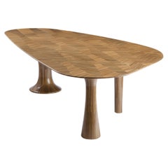 Large Luxury Organic-Shaped Dining Table with Hand-Laid Bronze Straw