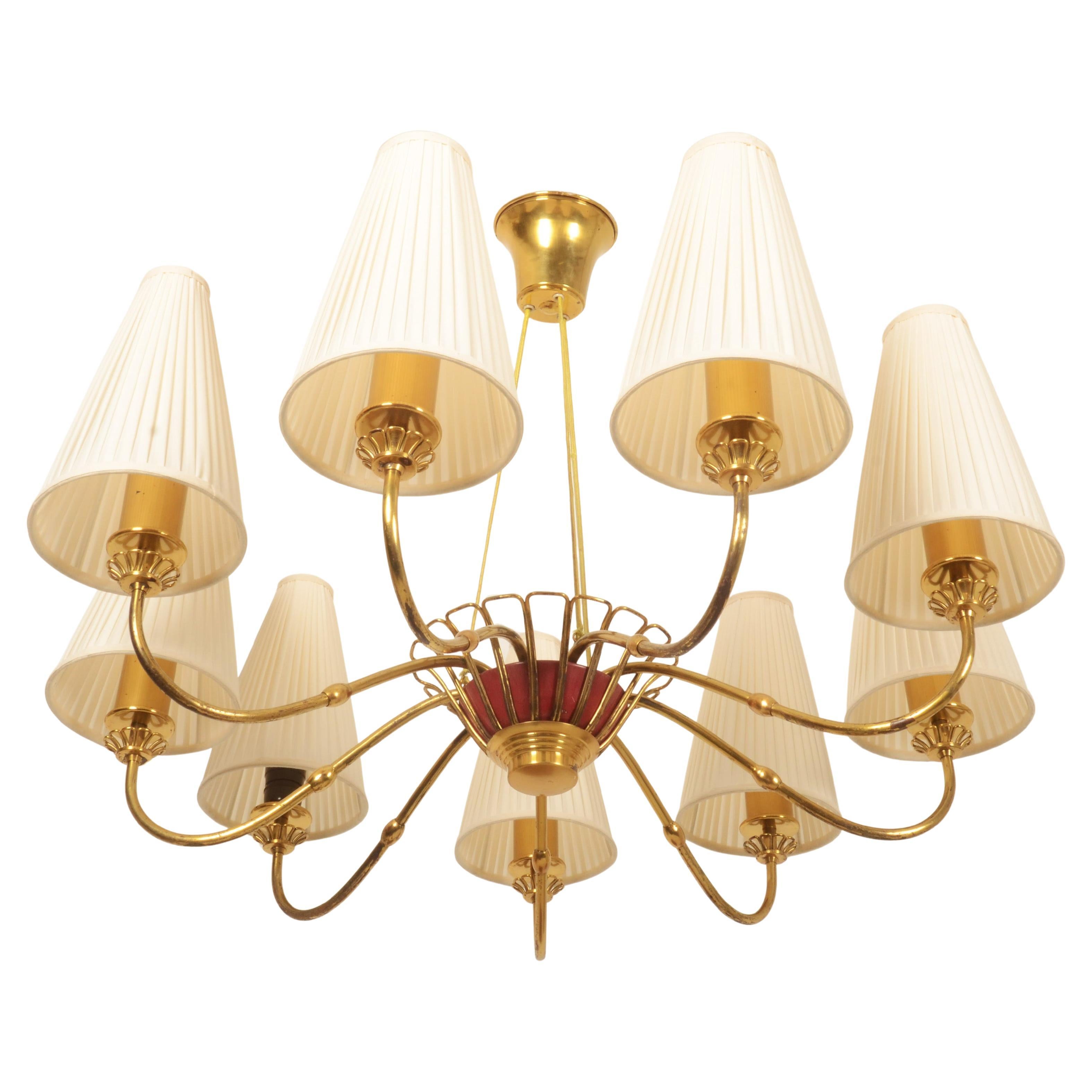 Large Lyfa Brass Midcentury Chandelier