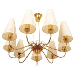 Large Lyfa Brass Midcentury Chandelier