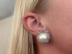 Large Mabe Pearl and Diamond Earrings 14K White Gold