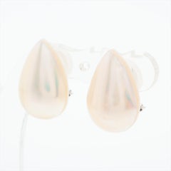 Large Mabe Pearl Earrings. 14k White Gold Clip On Un pierced Drop Pear MABE