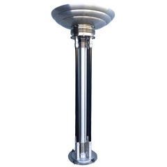 Large Machine Age Art Deco Revival Aluminum and Steel Floor Lamp, 1980