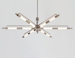 Grande lampadario Machine Age con 6 bracci, ottone nichelato, personalizzabile
