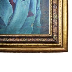 Large Mad Men Style Framed Portrait Painting of a Man on Canvas, Signed, 1960s