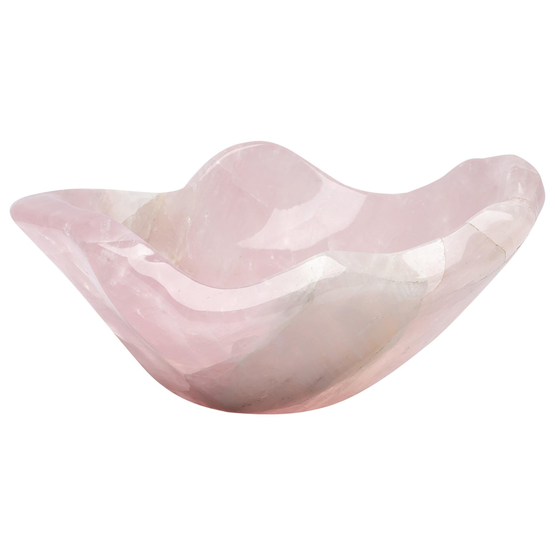 Large Madagascar Rose Quartz Bowl in Organic Shape