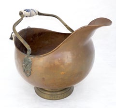 Gran Vaciador de Carbón de Cobre Antiguo Made in Holland con Asa de Cerámica de Latón