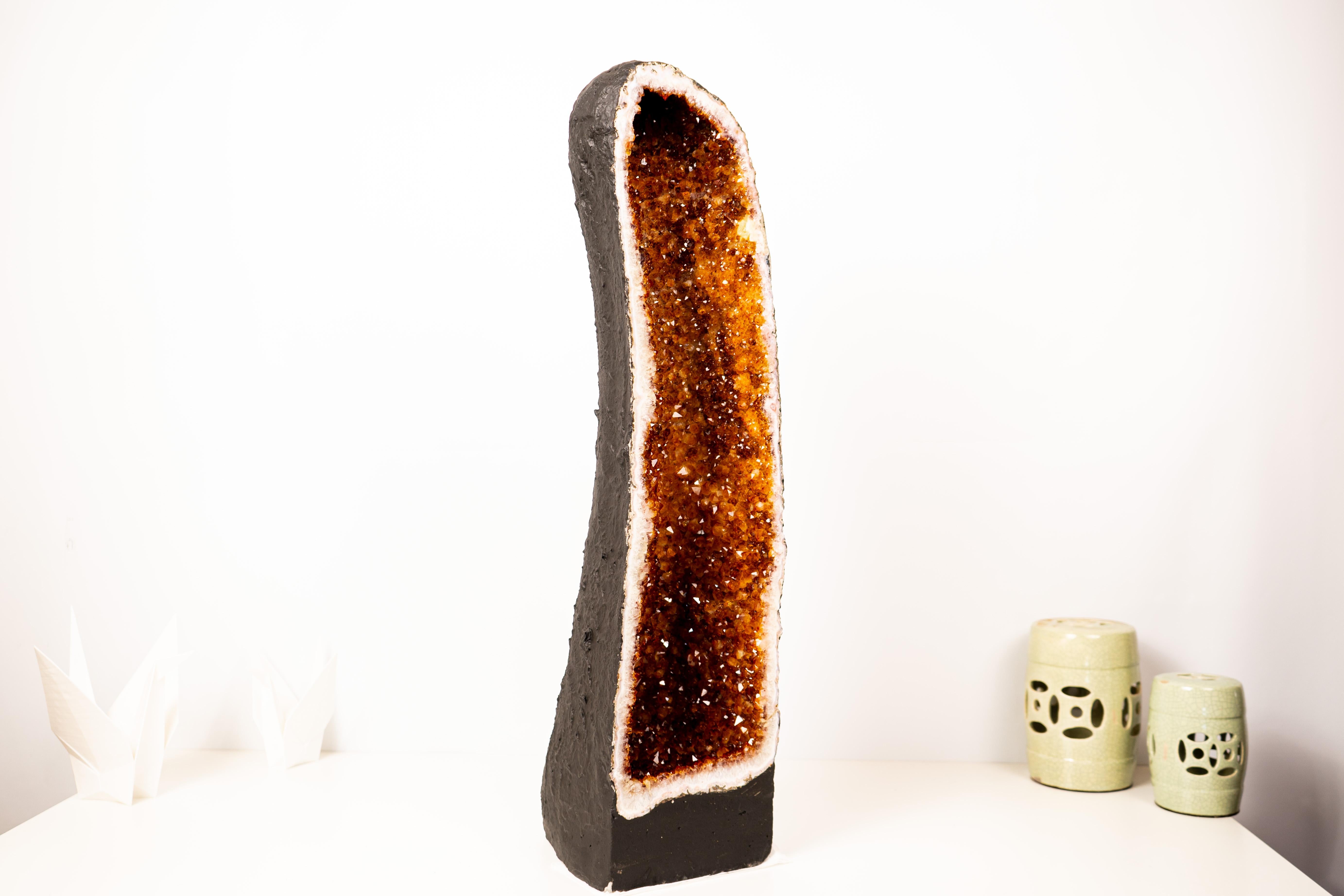 Large Madeira Citrine Geode Cathedral with Sparkly Deep Orange Druzy For Sale 4