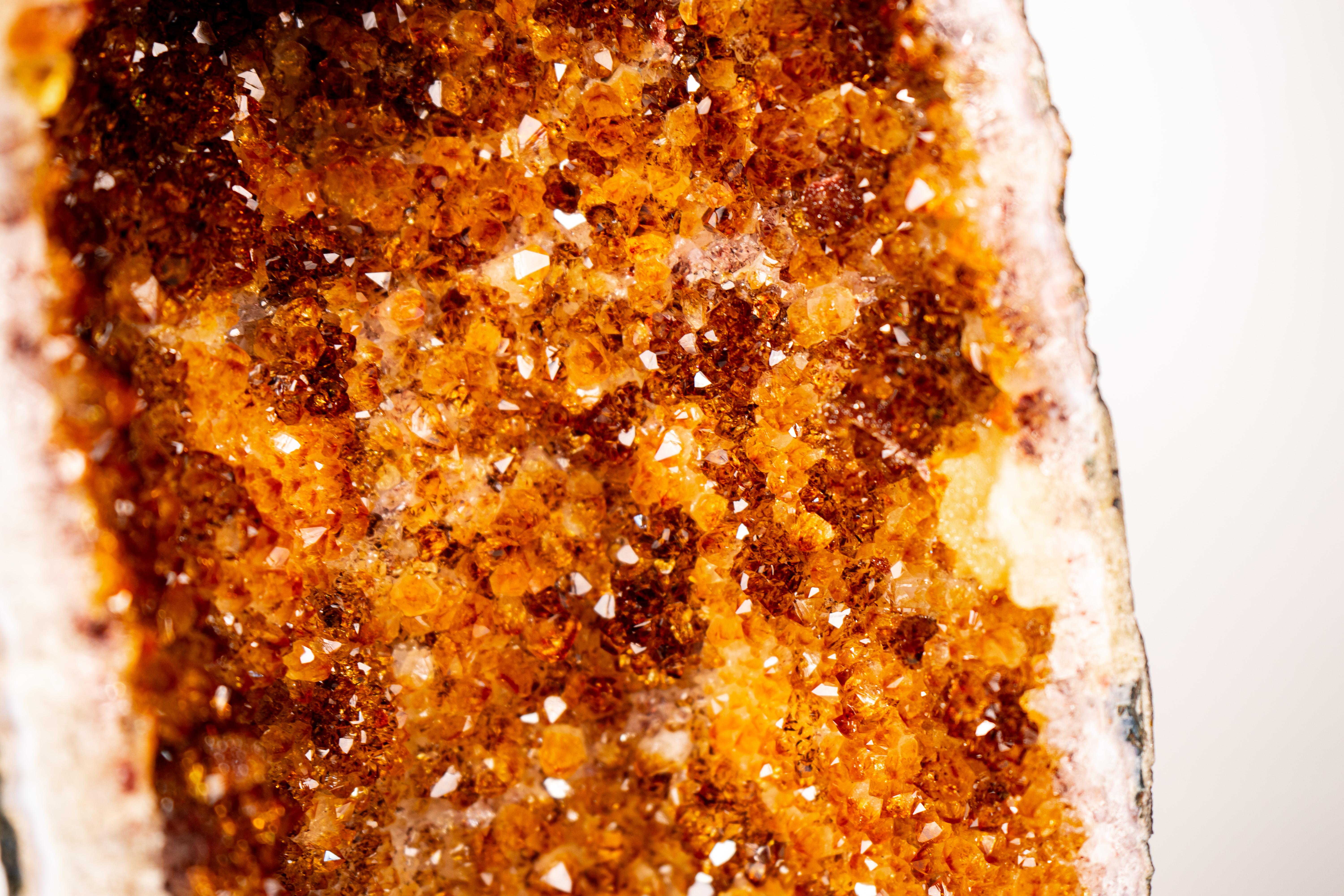 Large Madeira Citrine Geode Cathedral with Sparkly Deep Orange Druzy In New Condition For Sale In Ametista Do Sul, BR