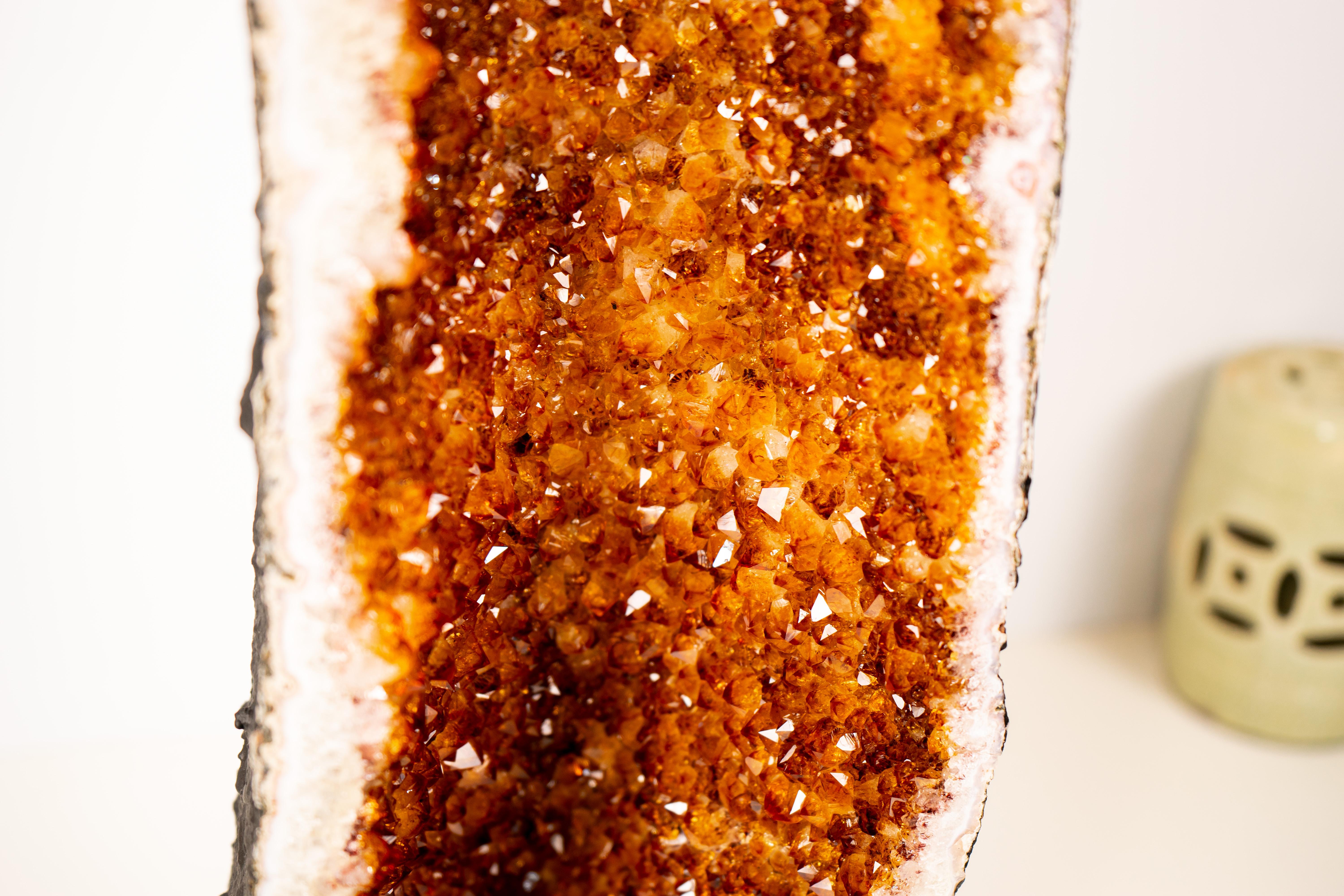 Contemporary Large Madeira Citrine Geode Cathedral with Sparkly Deep Orange Druzy For Sale