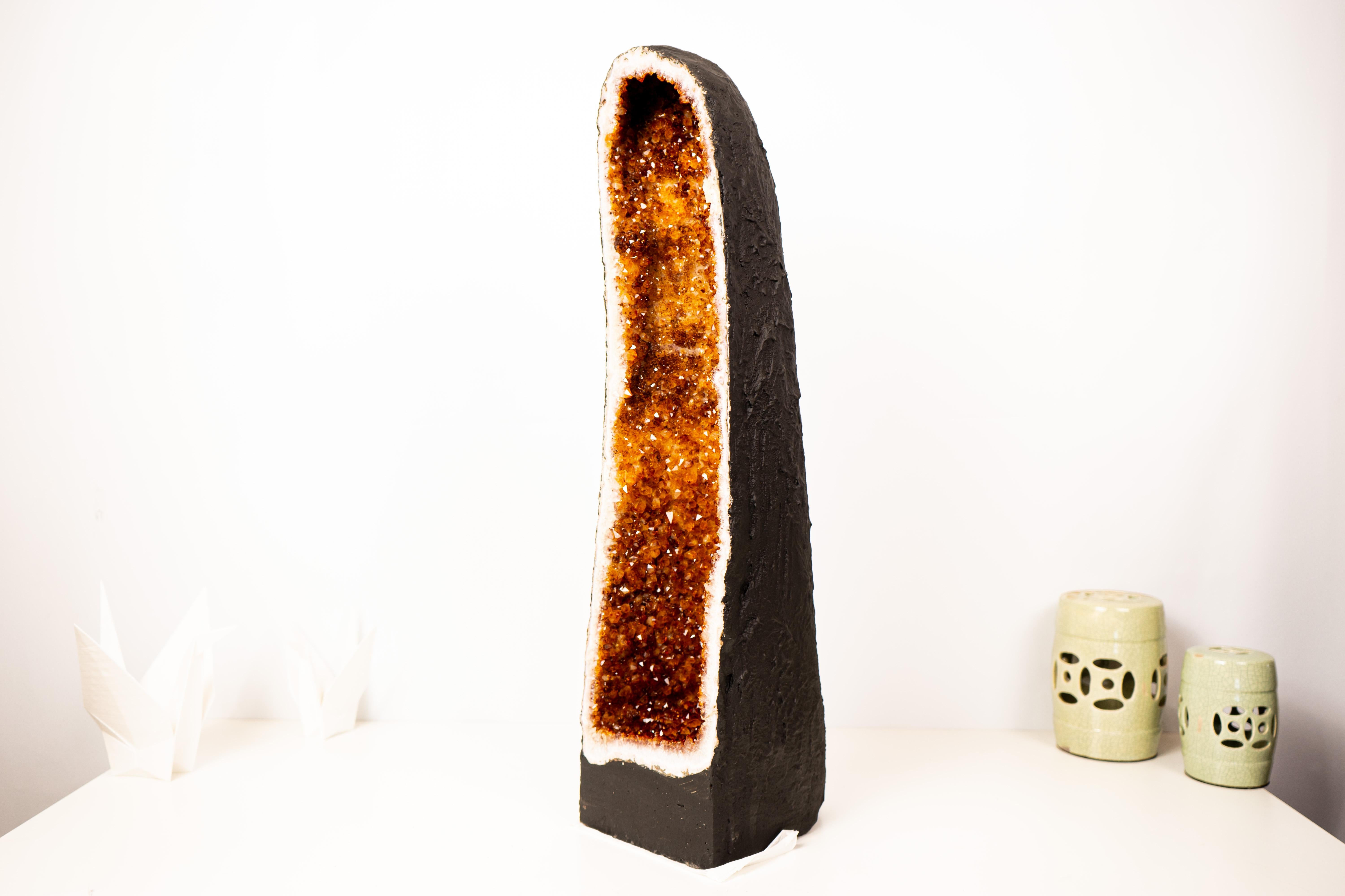 Large Madeira Citrine Geode Cathedral with Sparkly Deep Orange Druzy For Sale 2