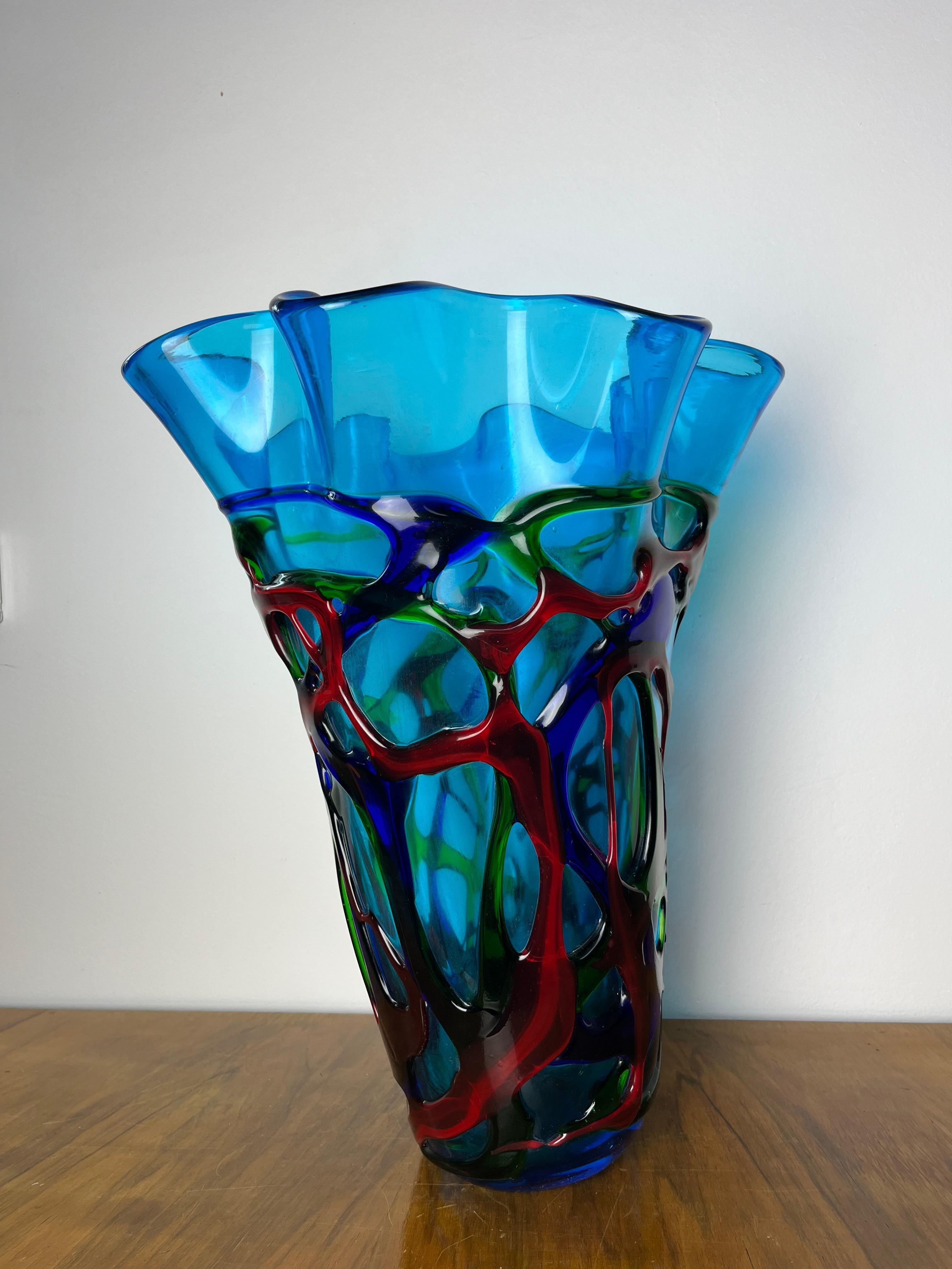 Grande vaso in vetro sommerso di Murano policromo di Maestri Muranesi della metà del secolo scorso, anni '50 in vendita 4