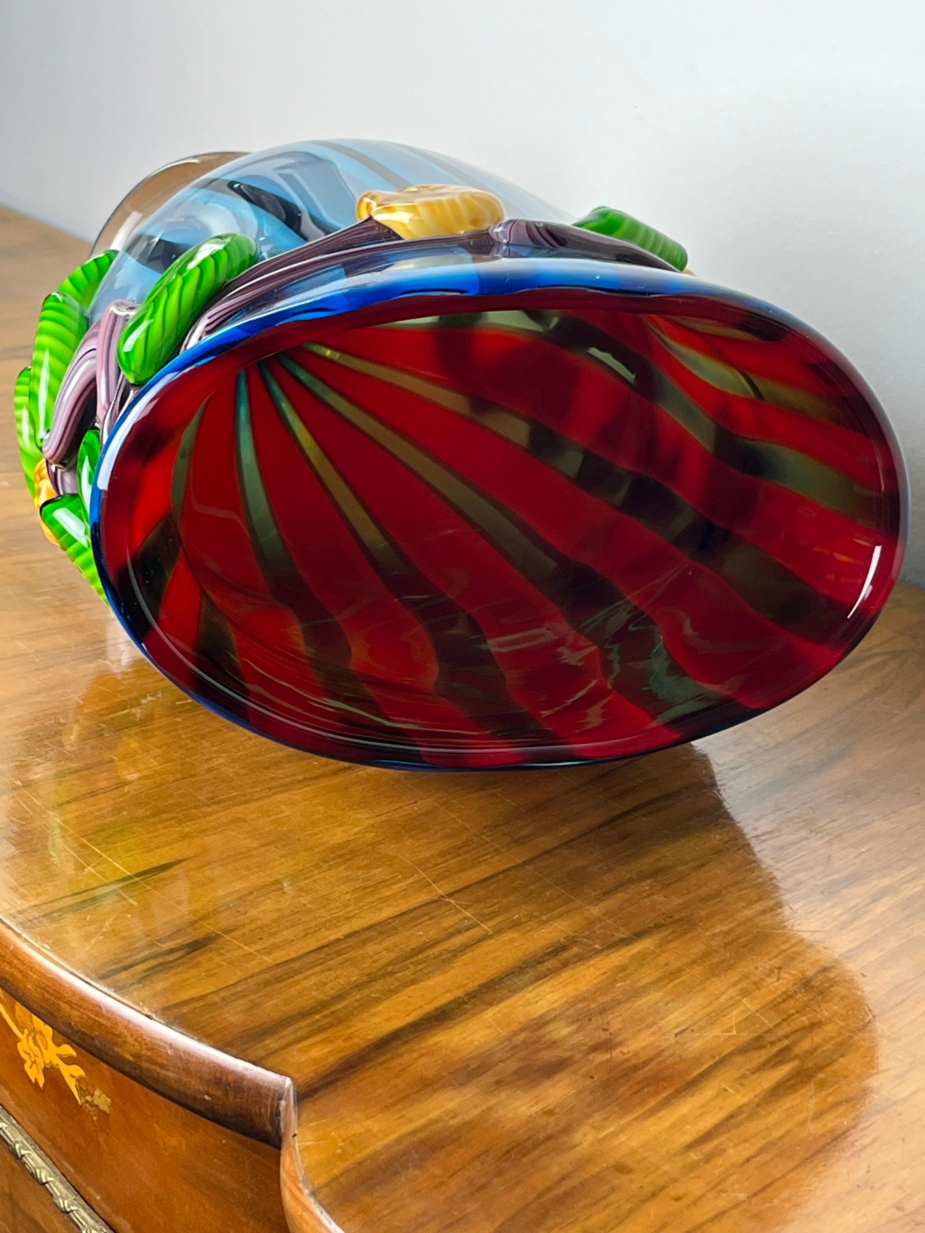 Large Maestri Muranesi Mid-century Polychrome Murano Submerged Glass Vase, 1950s For Sale 7