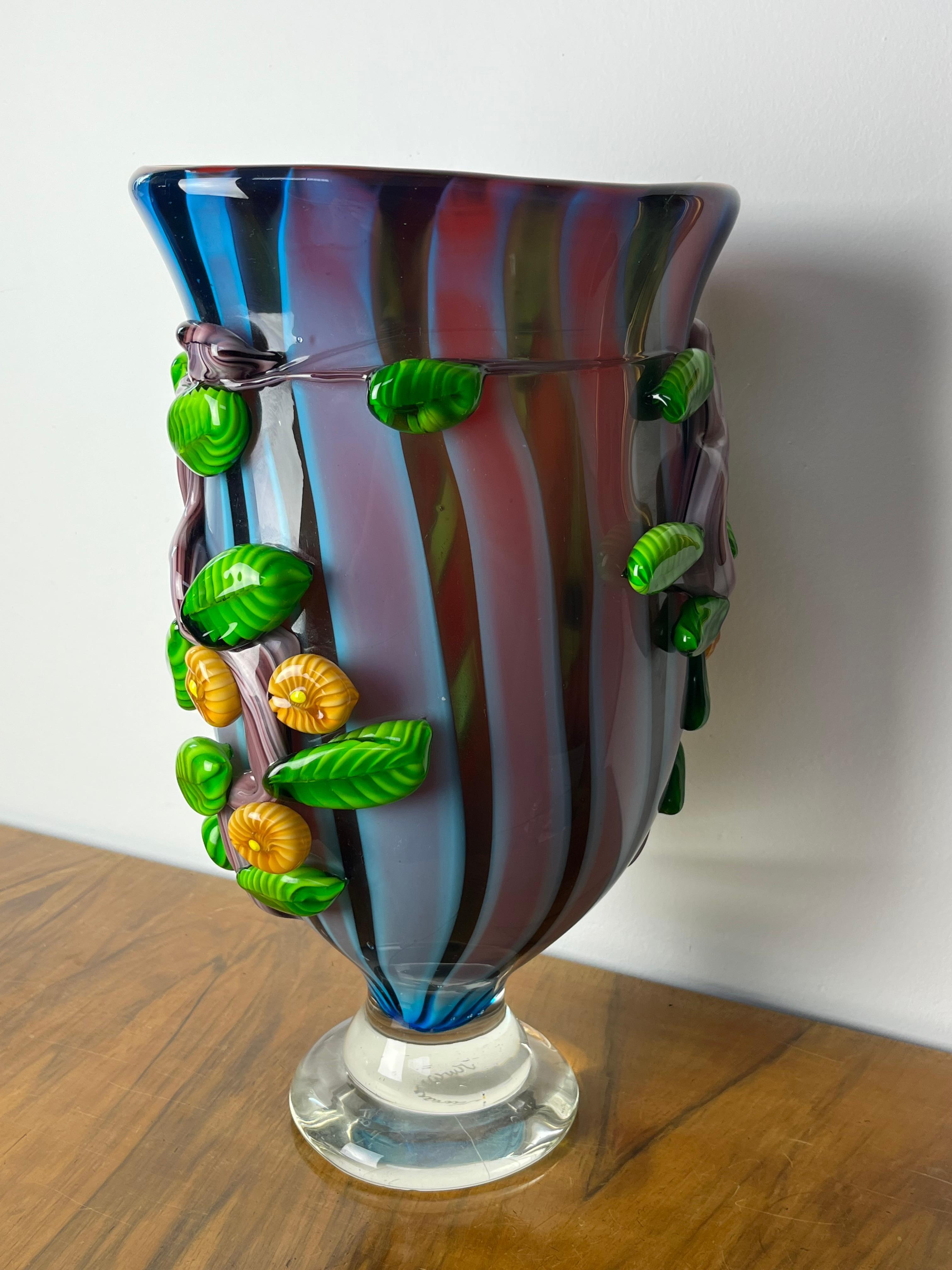Large Maestri Muranesi Mid-century Polychrome Murano Submerged Glass Vase, 1950s In Good Condition For Sale In Palermo, IT