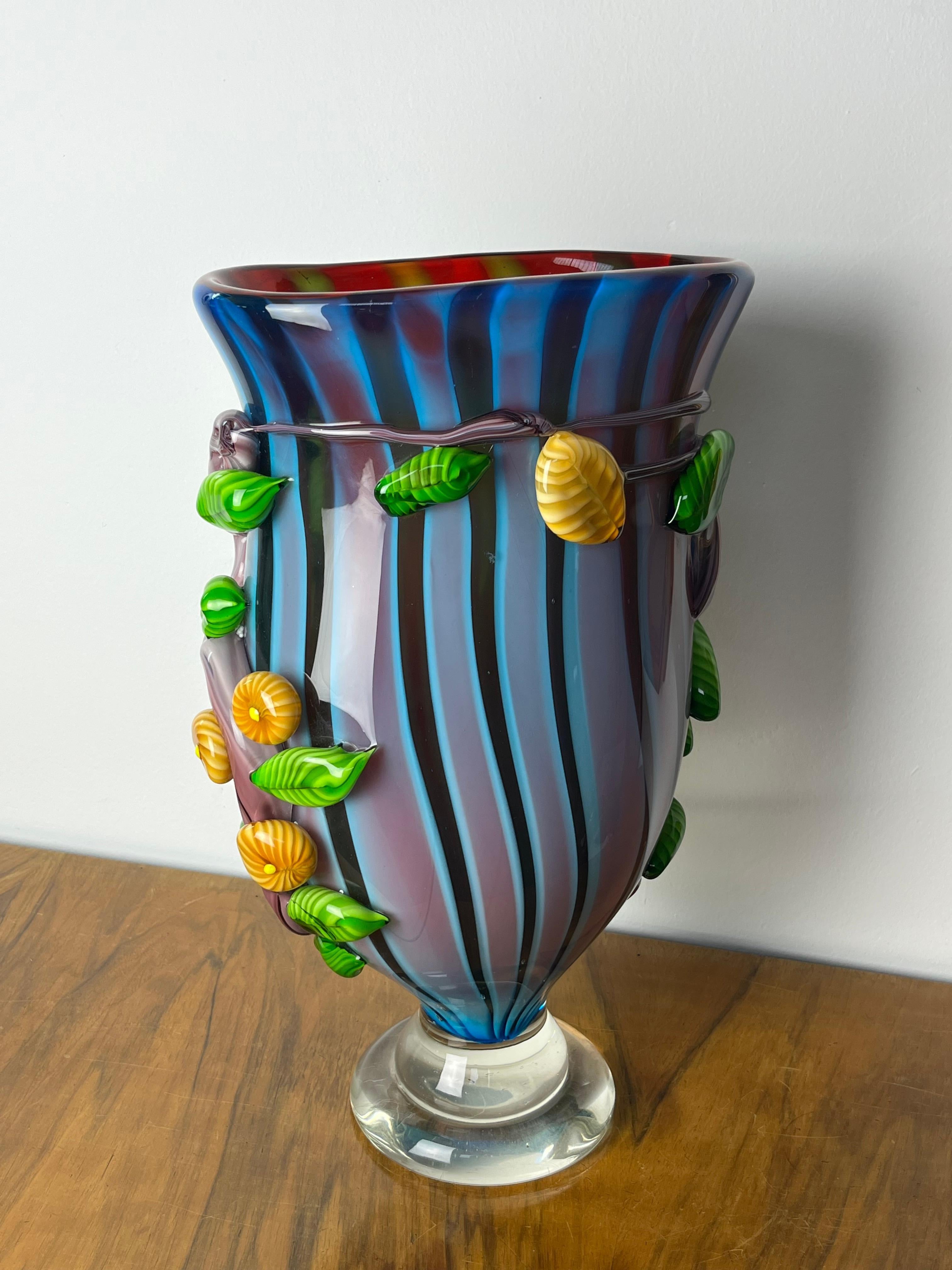 Mid-20th Century Large Maestri Muranesi Mid-century Polychrome Murano Submerged Glass Vase, 1950s For Sale