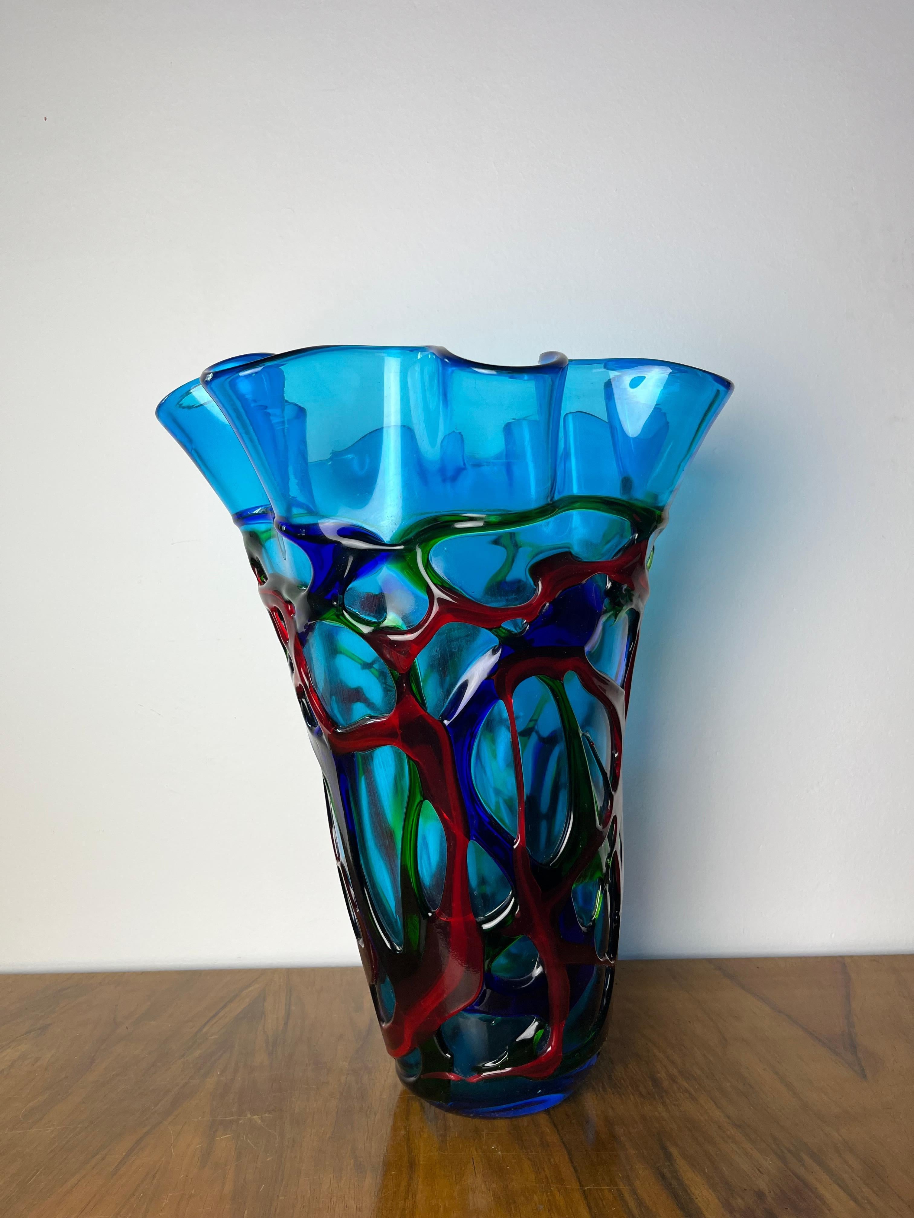Grande vaso in vetro sommerso di Murano policromo di Maestri Muranesi della metà del secolo scorso, anni '50 in vendita 3