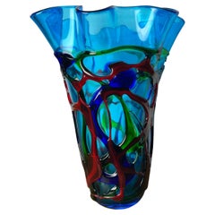 Large Maestri Muranesi Mid-century Polychrome Murano Submerged Glass Vase, 1950s