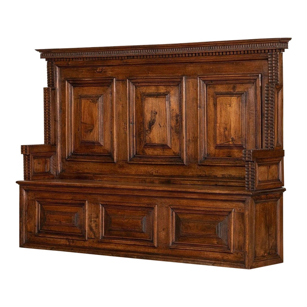 Large Magnificent 19thC Carved Italian Walnut Settle For Sale