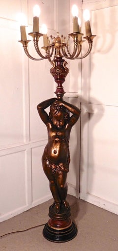 Large Magnificent French Bronze Cherub Lamp