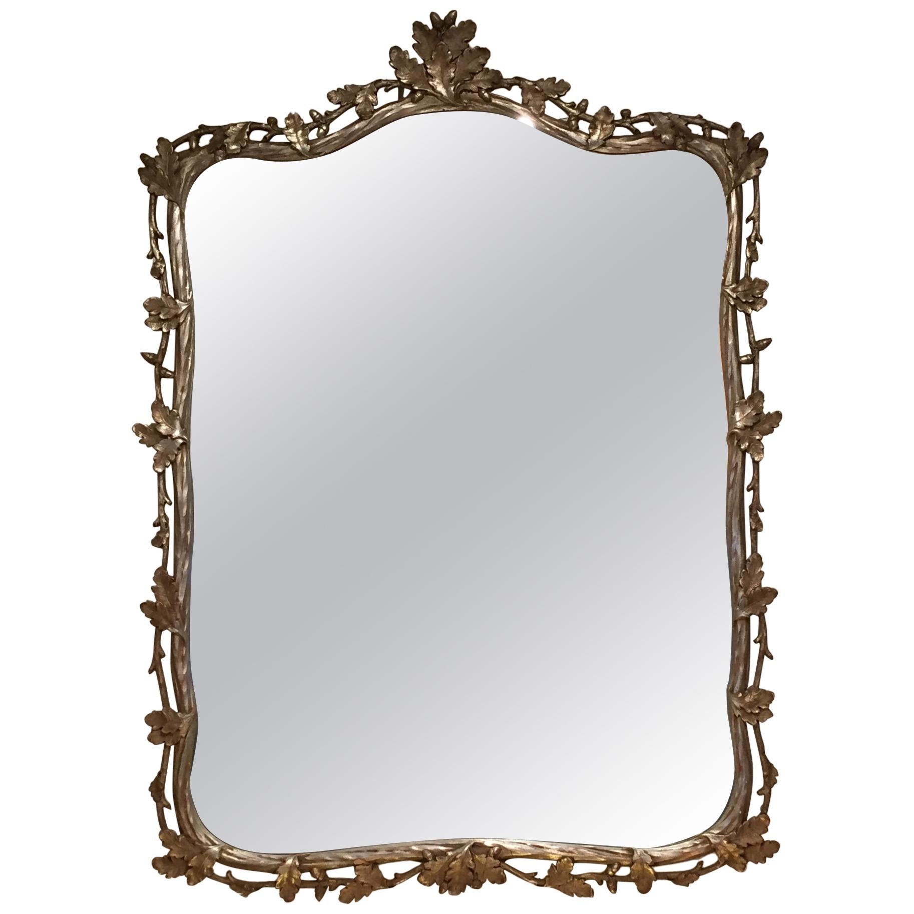 Large Magnificent Silver Gilt Acorn and Leaf Motif Mirror