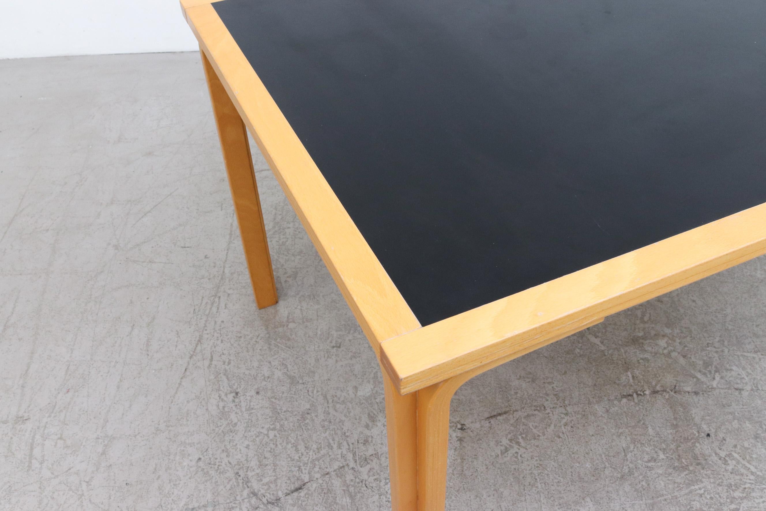 Formica Large Magnus Olesen Dining Table with Black Top and Bent Birch Legs For Sale