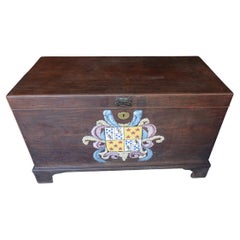 Large Mahogany Armorial Lift Top Chest with Armorial on Bracket Feet 
