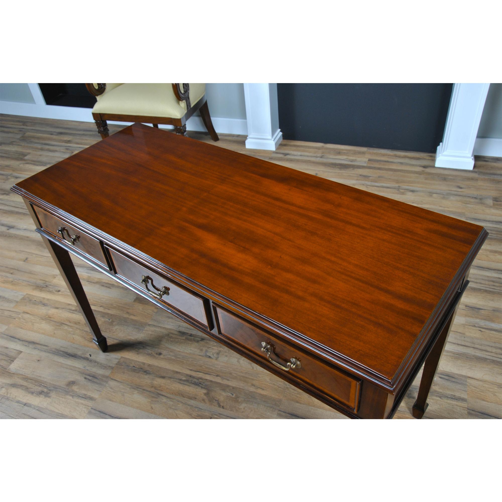 Hand-Carved Large Mahogany Banded Console  For Sale