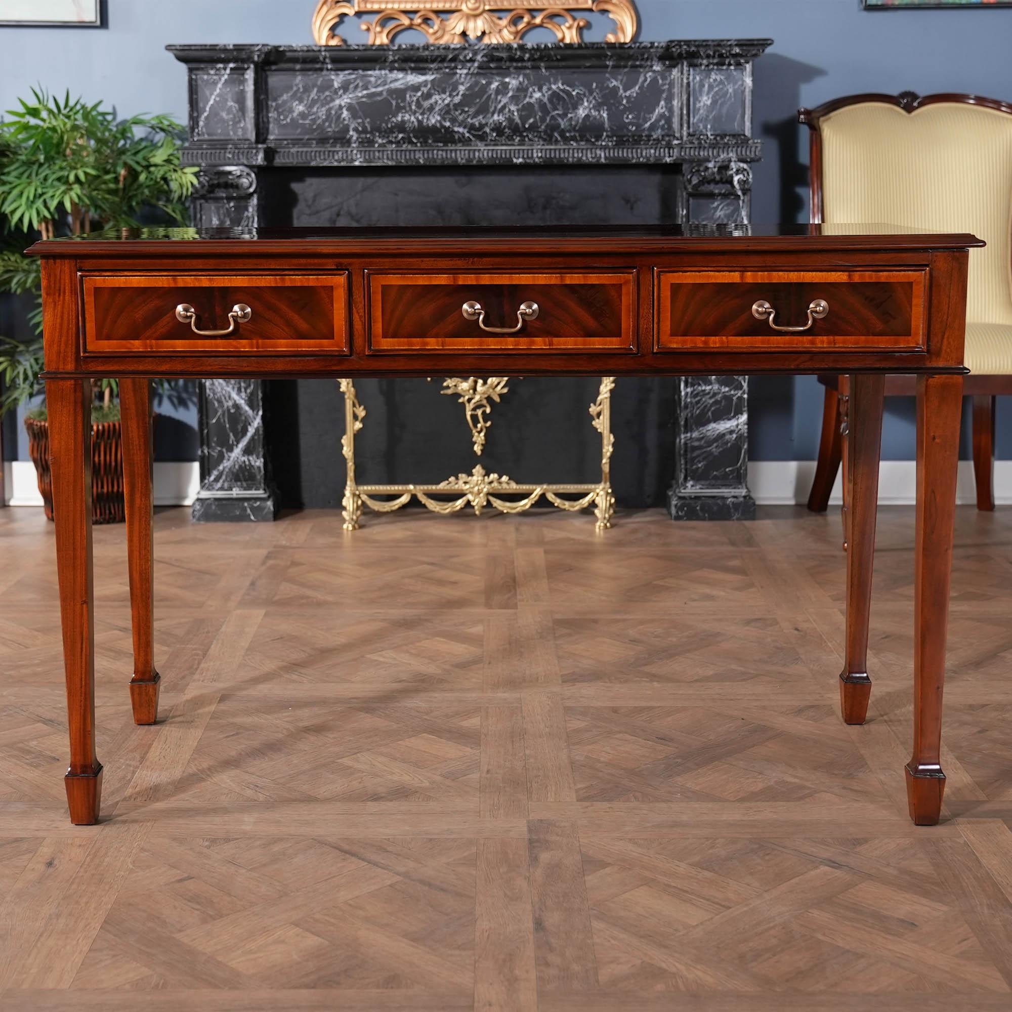 Large Mahogany Banded Console In New Condition For Sale In Annville, PA