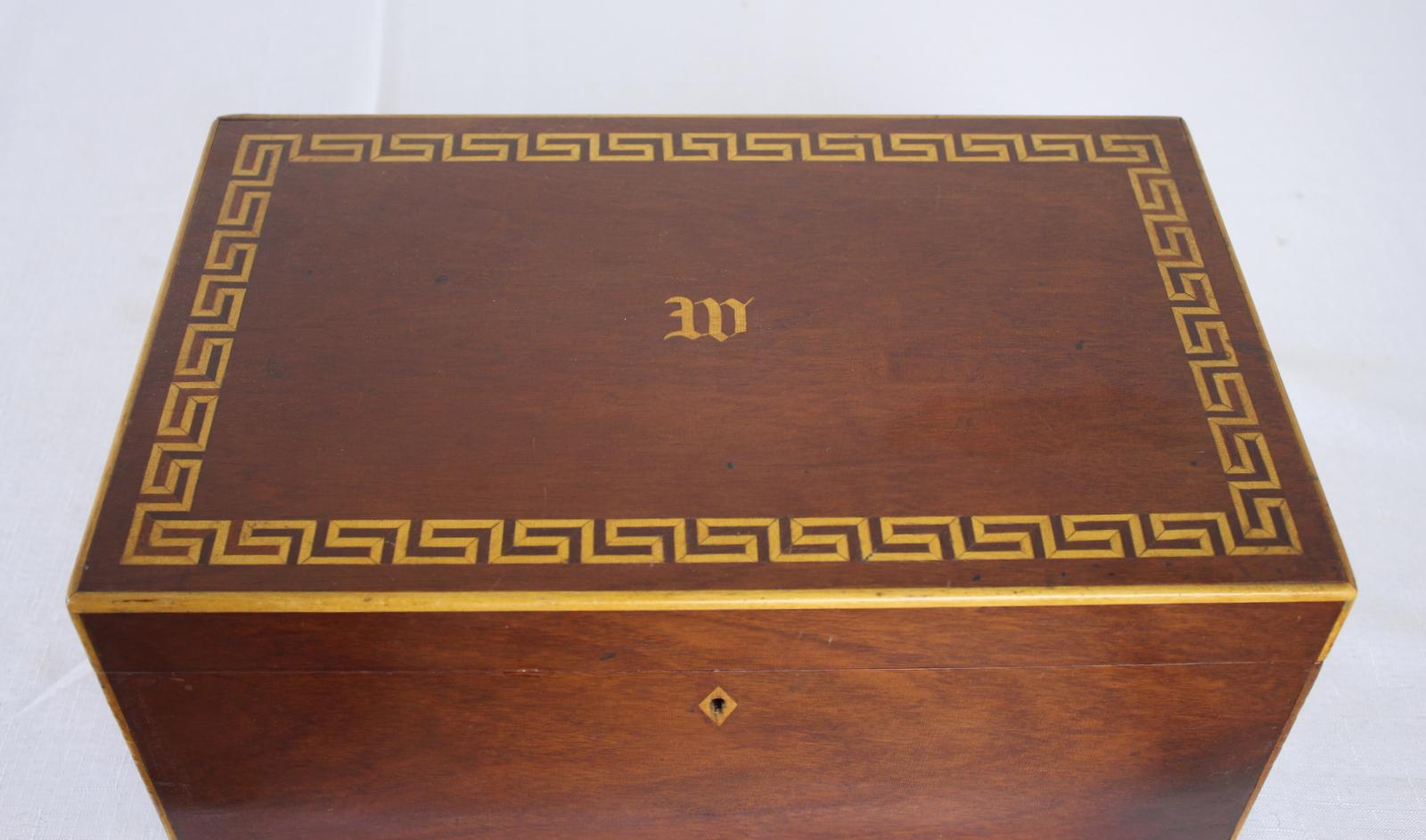 English Large Mahogany Box Inlaid with Satinwood with a 