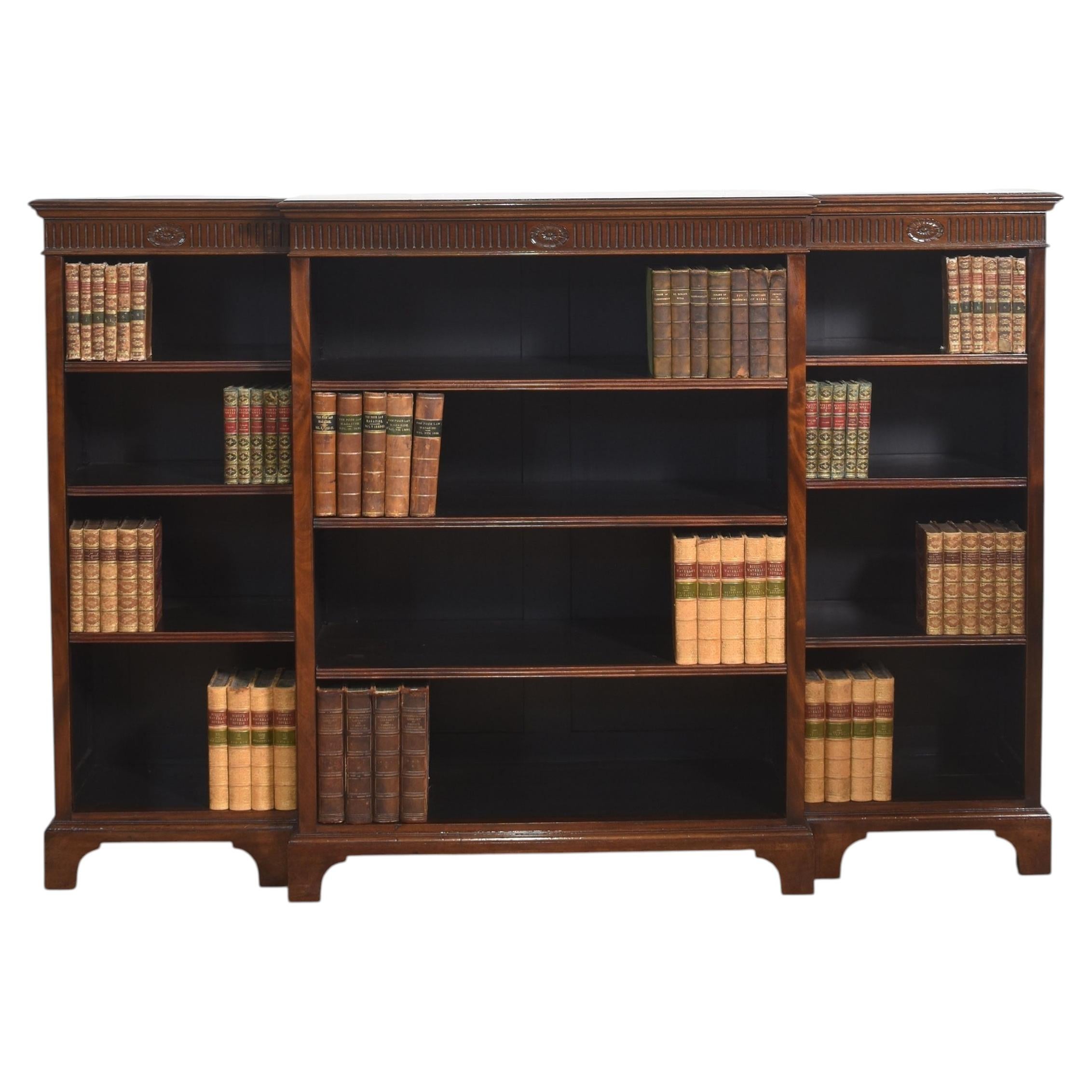 Large Mahogany Breakfront Library Bookcase For Sale