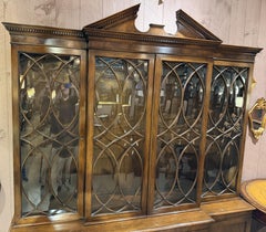 Large Mahogany Breakfront with Nicely Glazed Doors & Arched Pediment Top