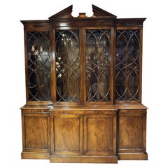 Large Mahogany Breakfront with Nicely Glazed Doors & Arched Pediment Top