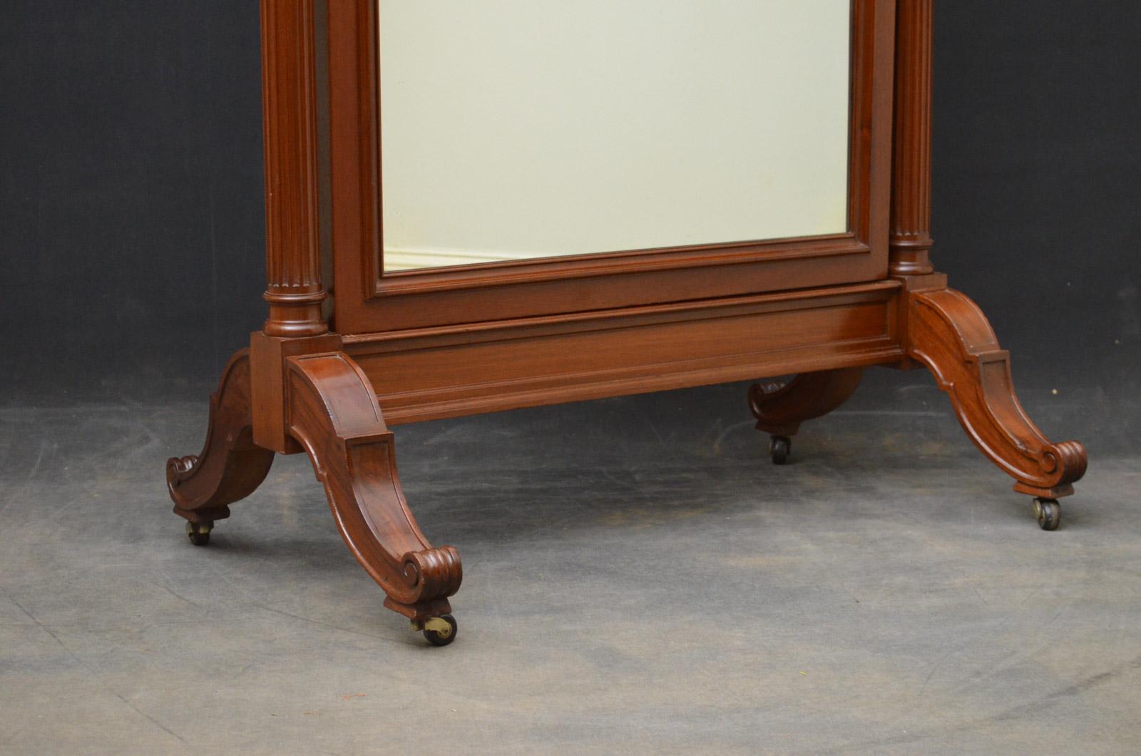 European Large Mahogany Cheval Mirror For Sale