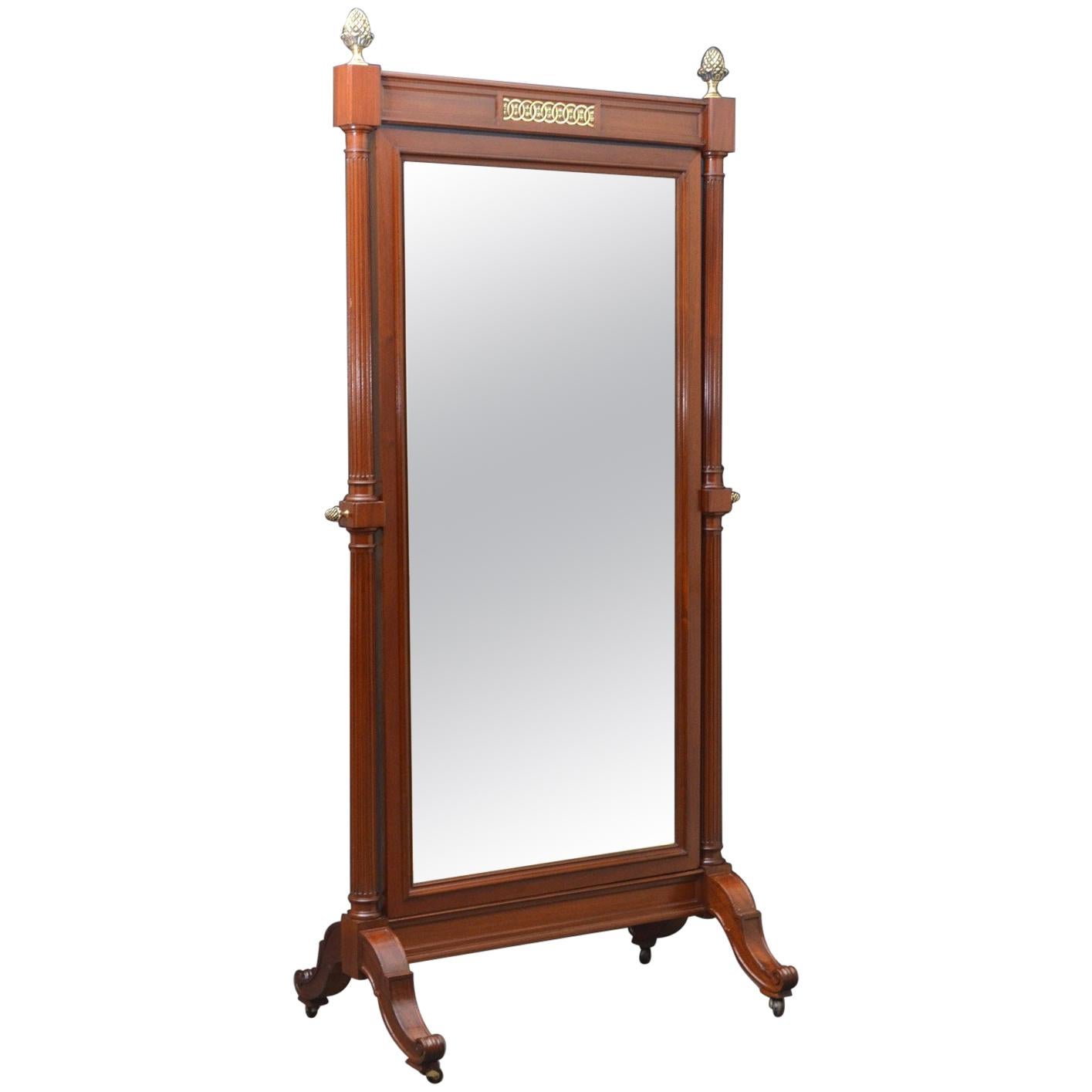 Large Mahogany Cheval Mirror For Sale