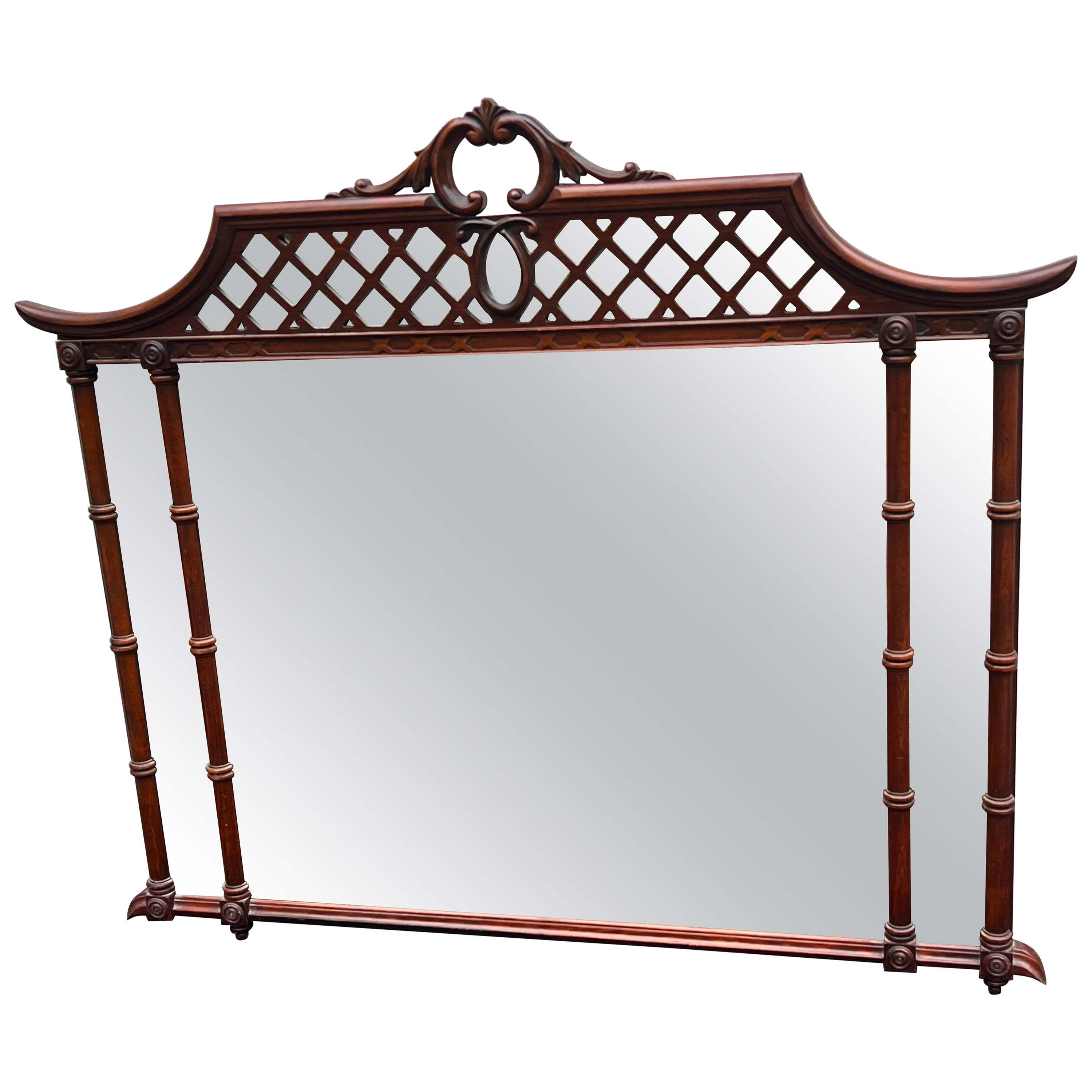 Large Mahogany Chinoiserie Pagoda Mirror