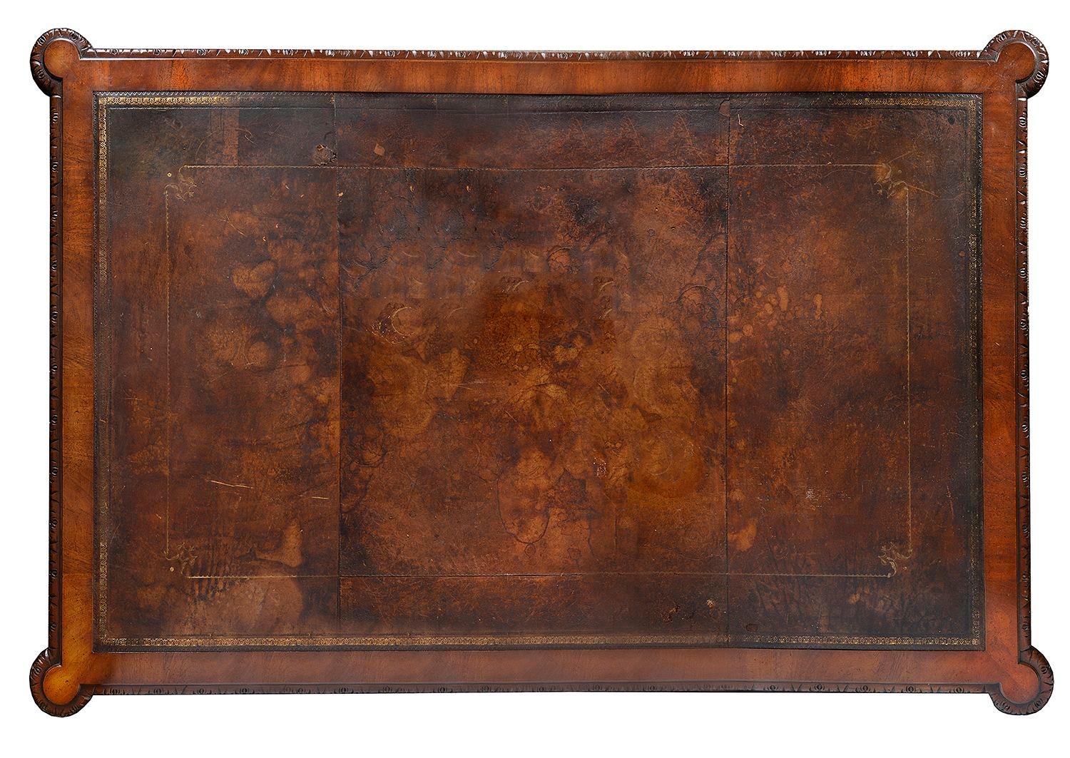 Large Mahogany Chippendale Style Partners Desk In Good Condition In Brighton, Sussex