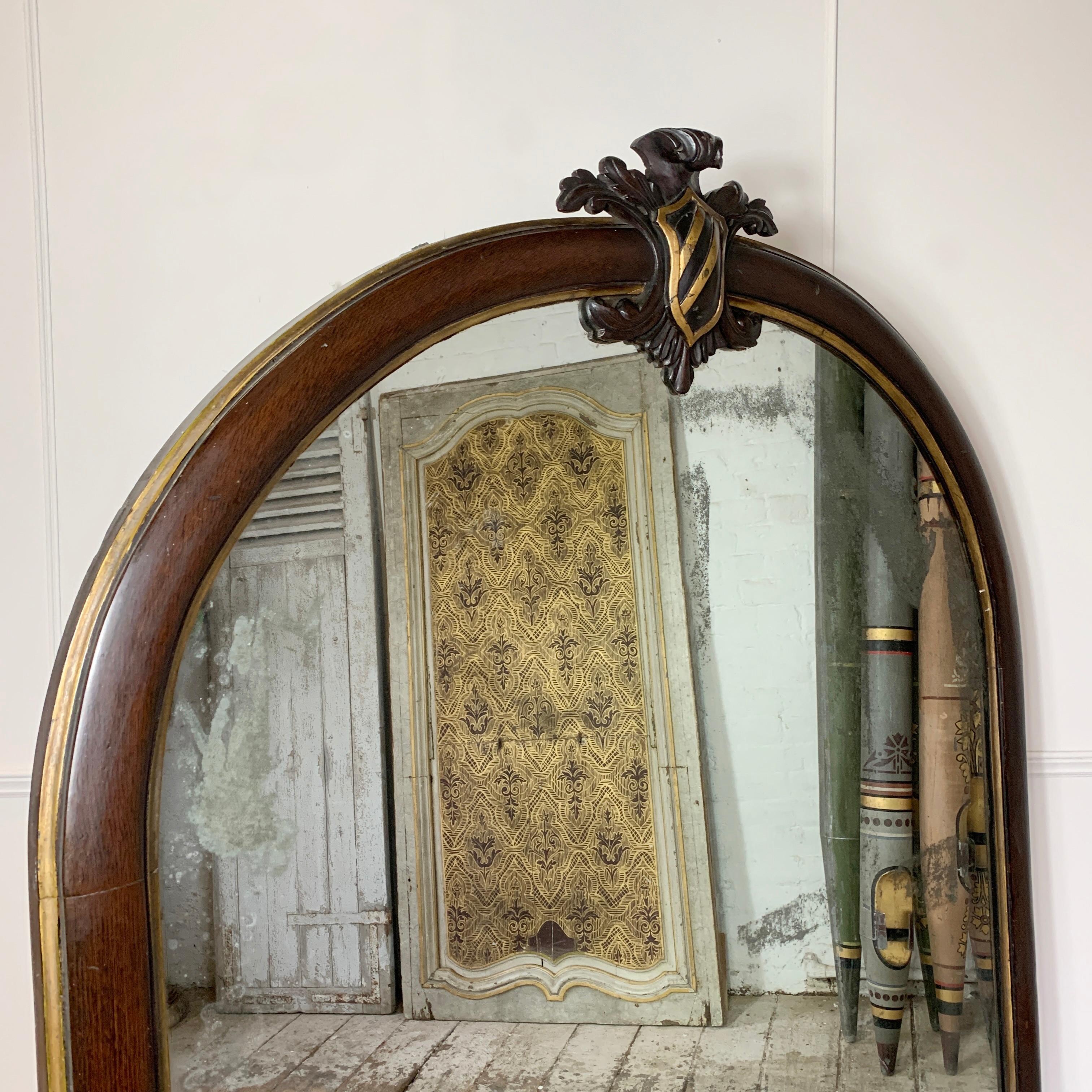 Late 19th Century Large Mahogany, Crested Overmantle Mirror