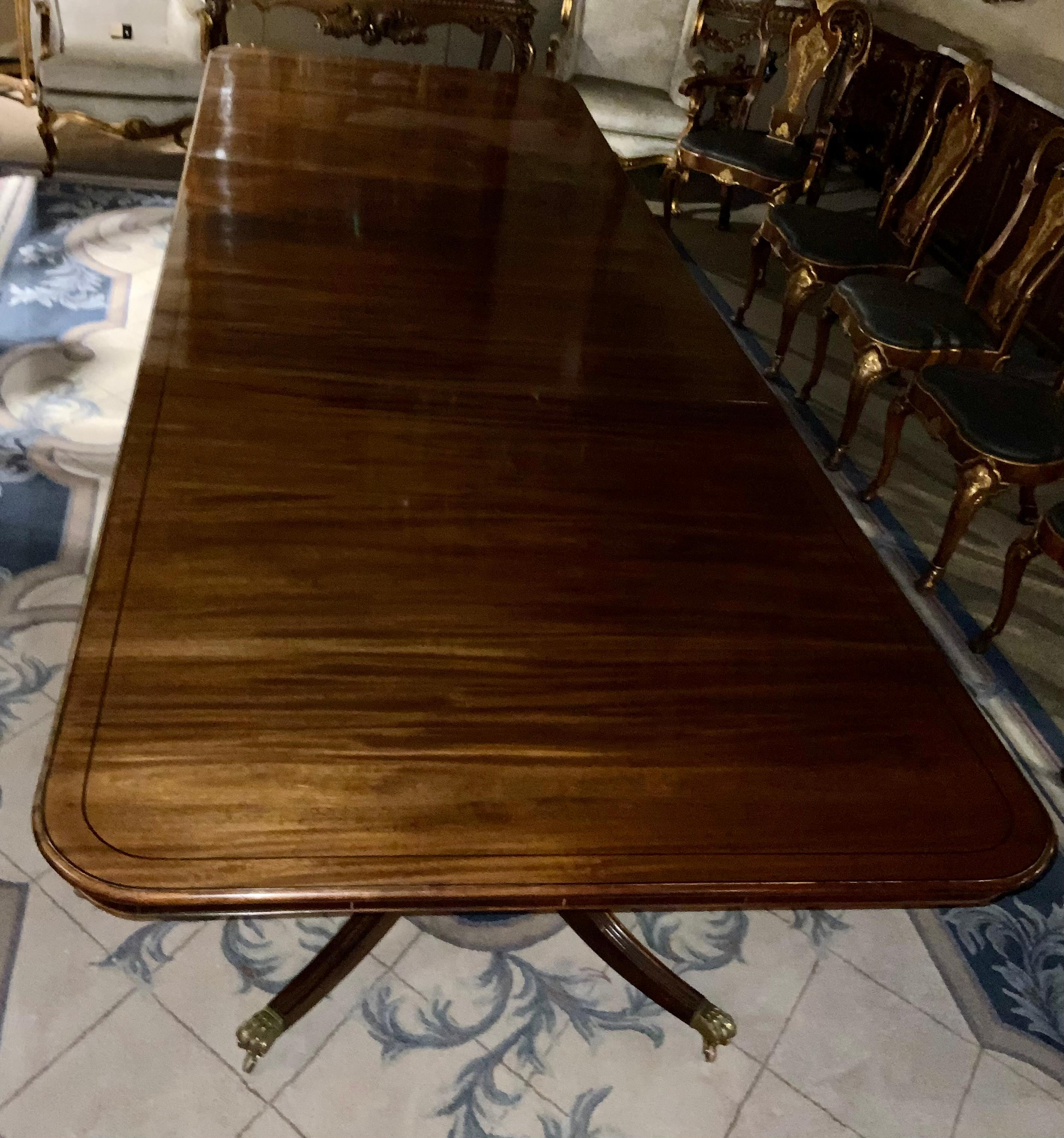 British Large Mahogany English George III Period Triple Pedestal Dining Table For Sale