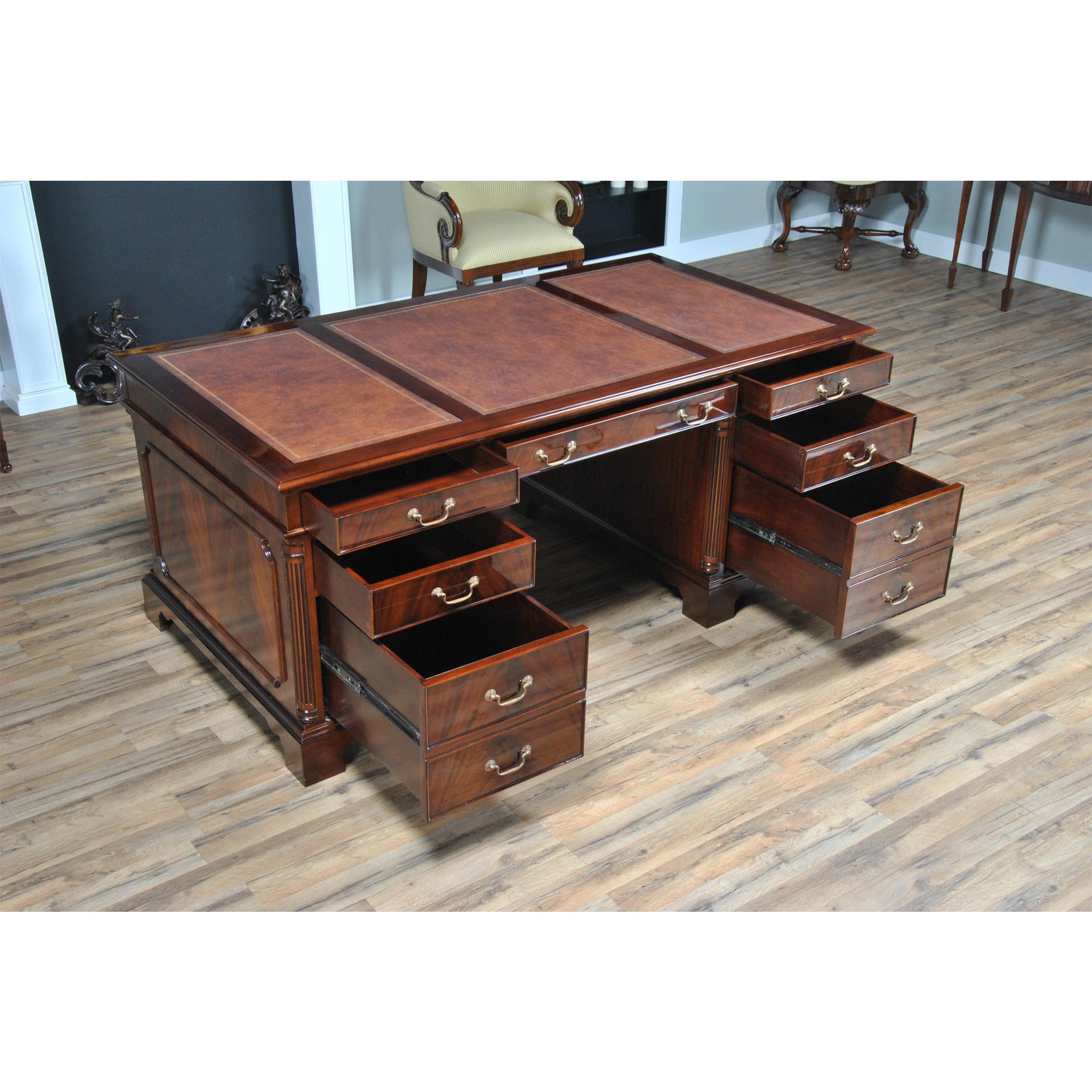 Chippendale Large Mahogany Executive Desk For Sale