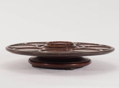 Large Mahogany Footed Lazy Susan with Carved Decoration Nine Framed Indentations